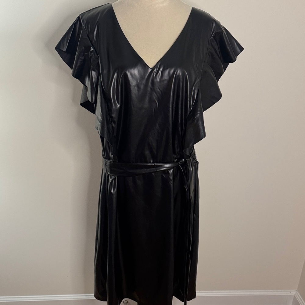 Ashley Stewart Black Ruffle Sleeve Midi Dress